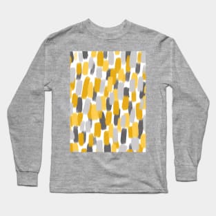 Grey and Mustard Yellow Paint Brush Effect, Abstract Long Sleeve T-Shirt